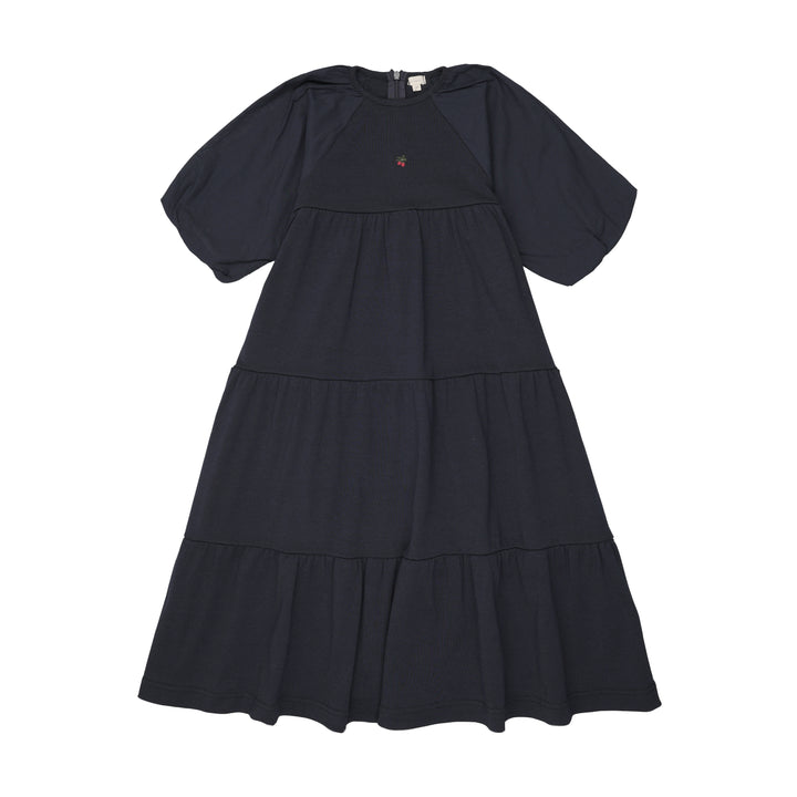 maxi dress short puff sleeves tiered