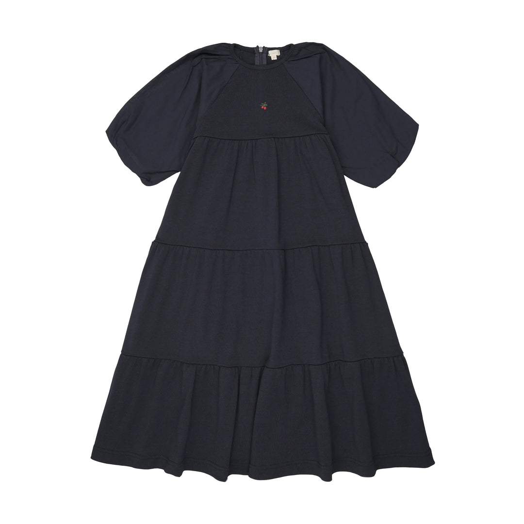 maxi dress 3/4 puff sleeves tiered
