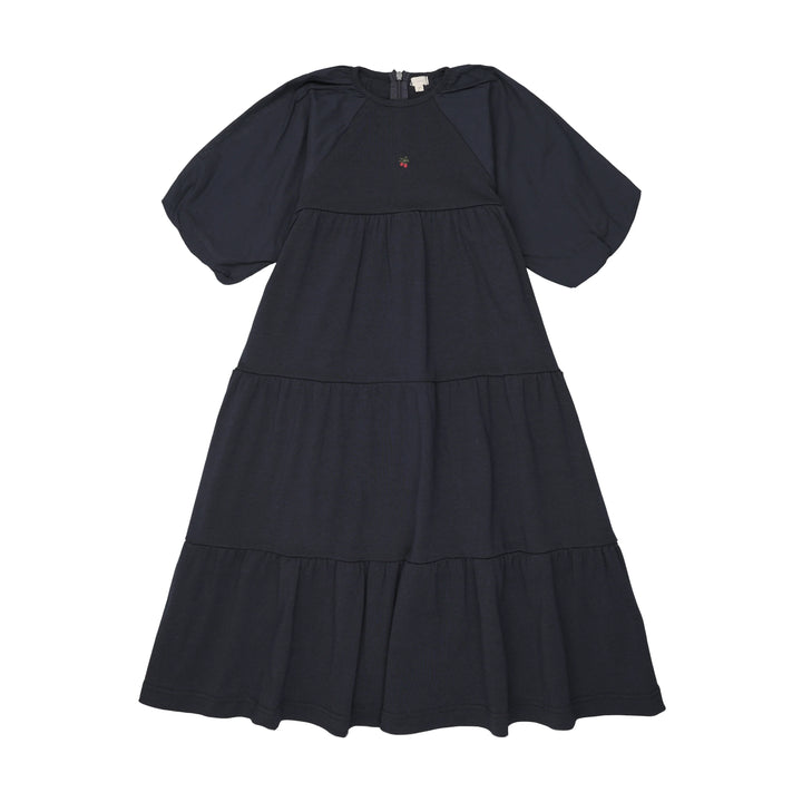 maxi dress 3/4 puff sleeves tiered