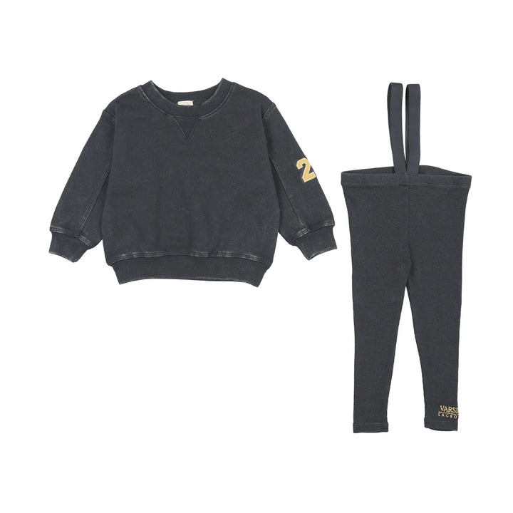 set outfit washed sweatshirt and suspender pants