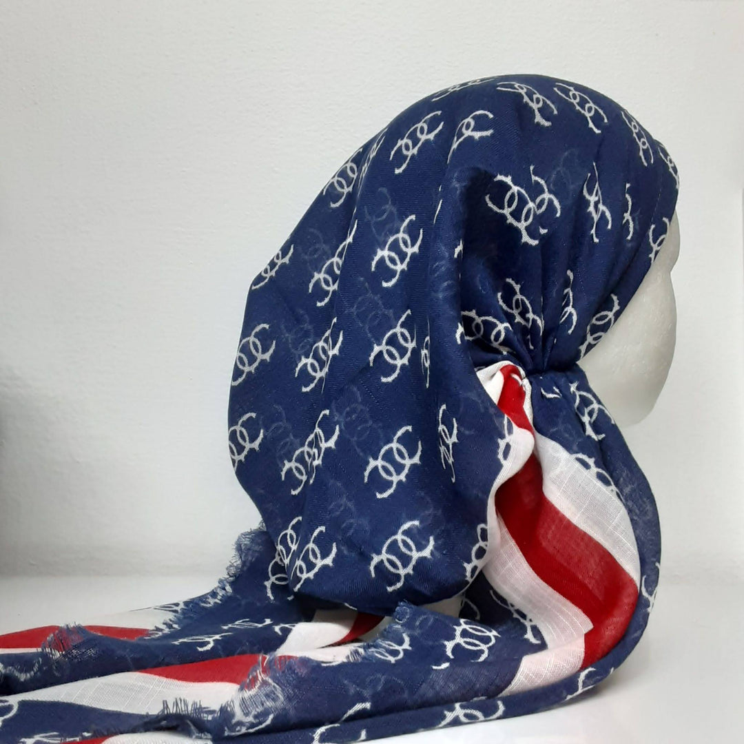 headscarf pretied c print w red strip