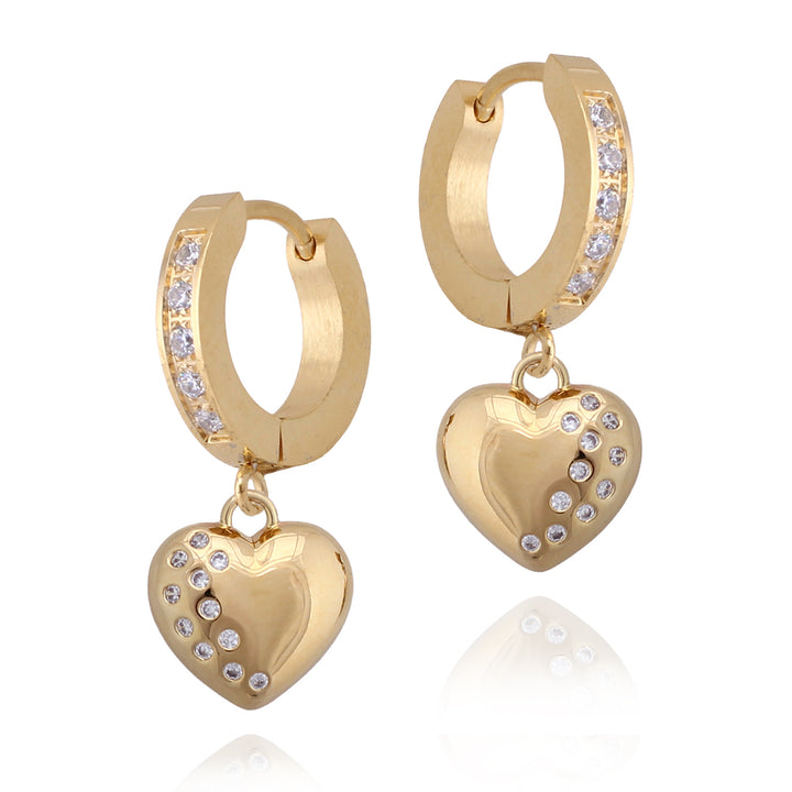 earring huggie cz dipped puff heart
