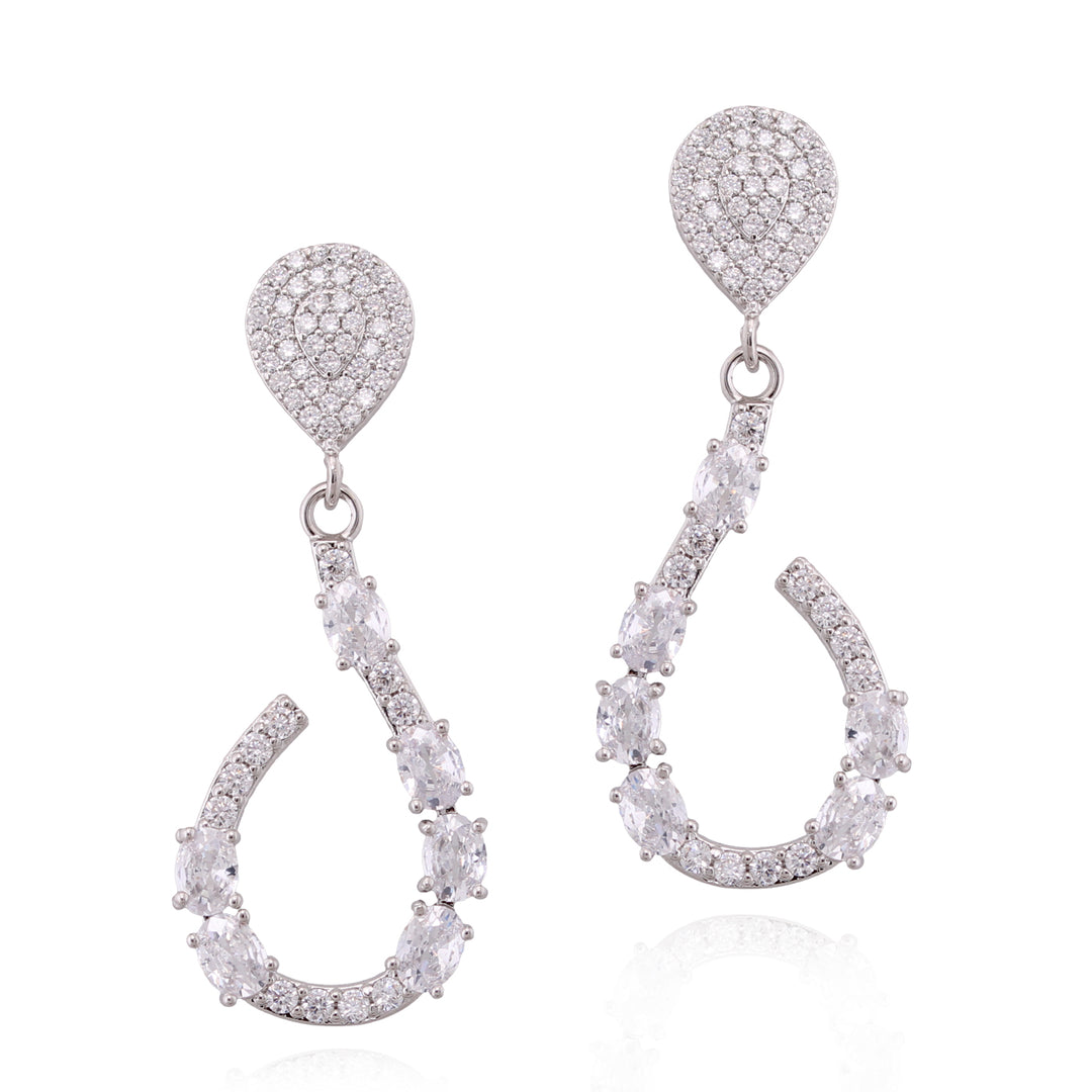 earring cz top dotted teardrop brushed