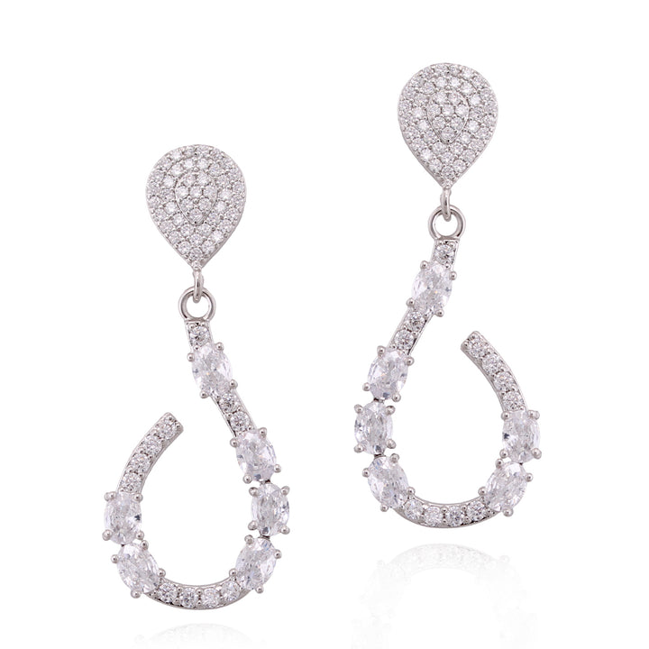 earring cz top dotted teardrop brushed
