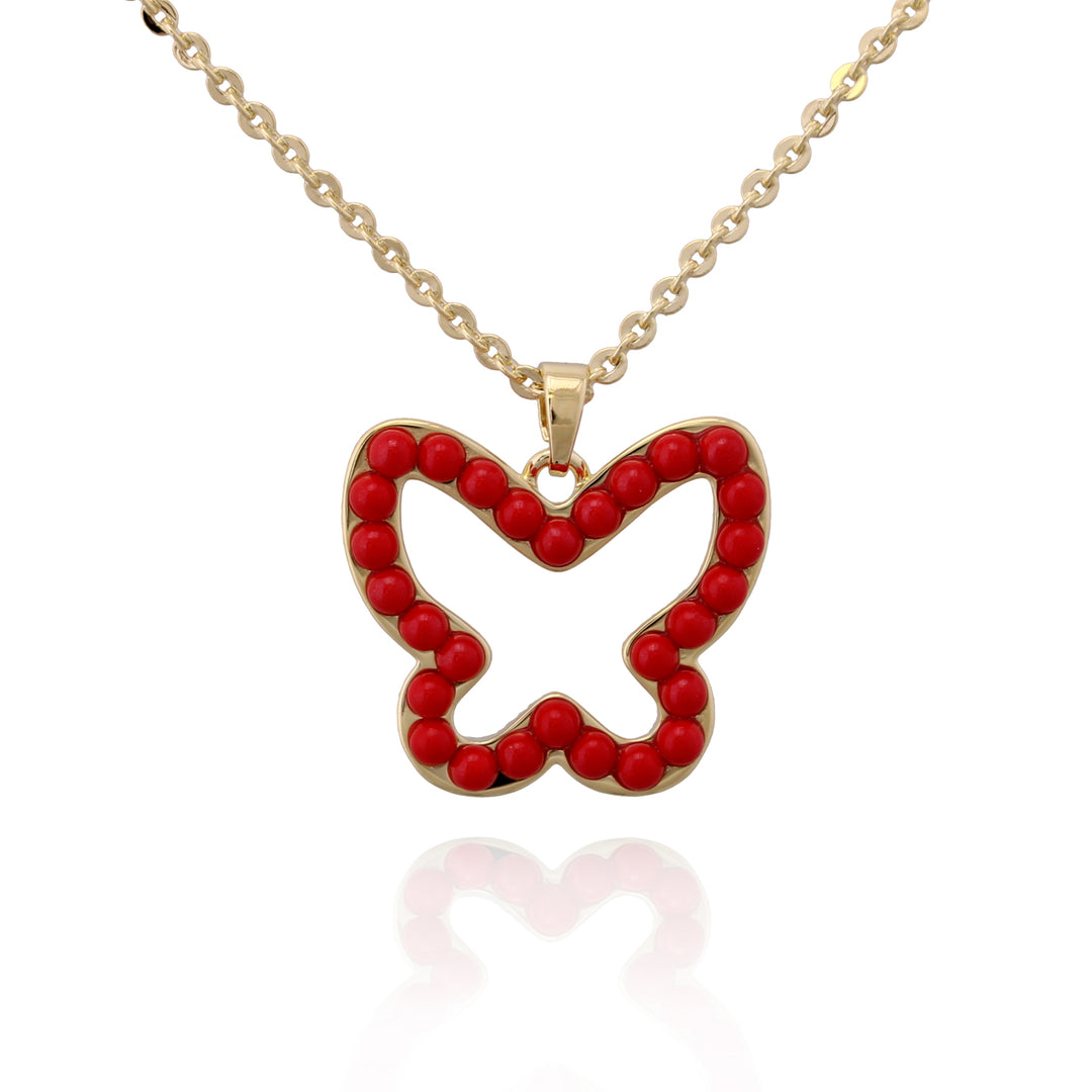 necklace pendant pearly outline butterfly