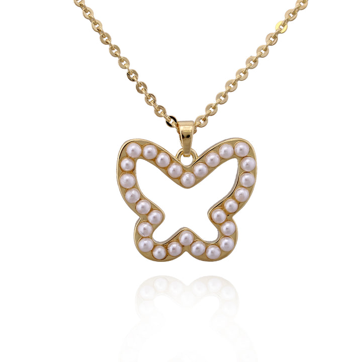 necklace pendant pearly outline butterfly